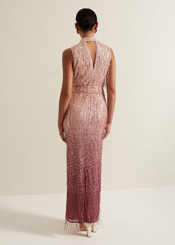 Phase Eight Becka Fringe Sequin Dress Pink Canada | AQOTGU-895